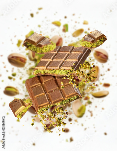 Photography Milk chocolate bars with pistachio cream