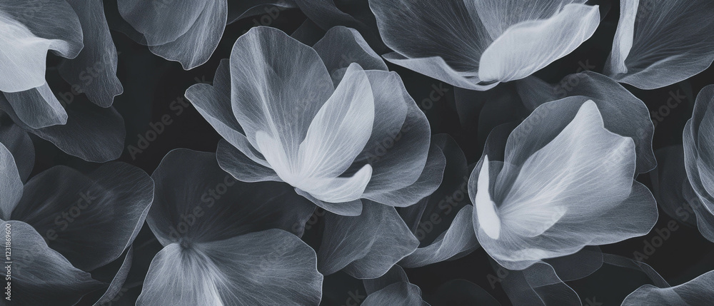 Geometric petal arrangements on a dark background with structured composition Geometric petal arrangements on a dark background with structured composition