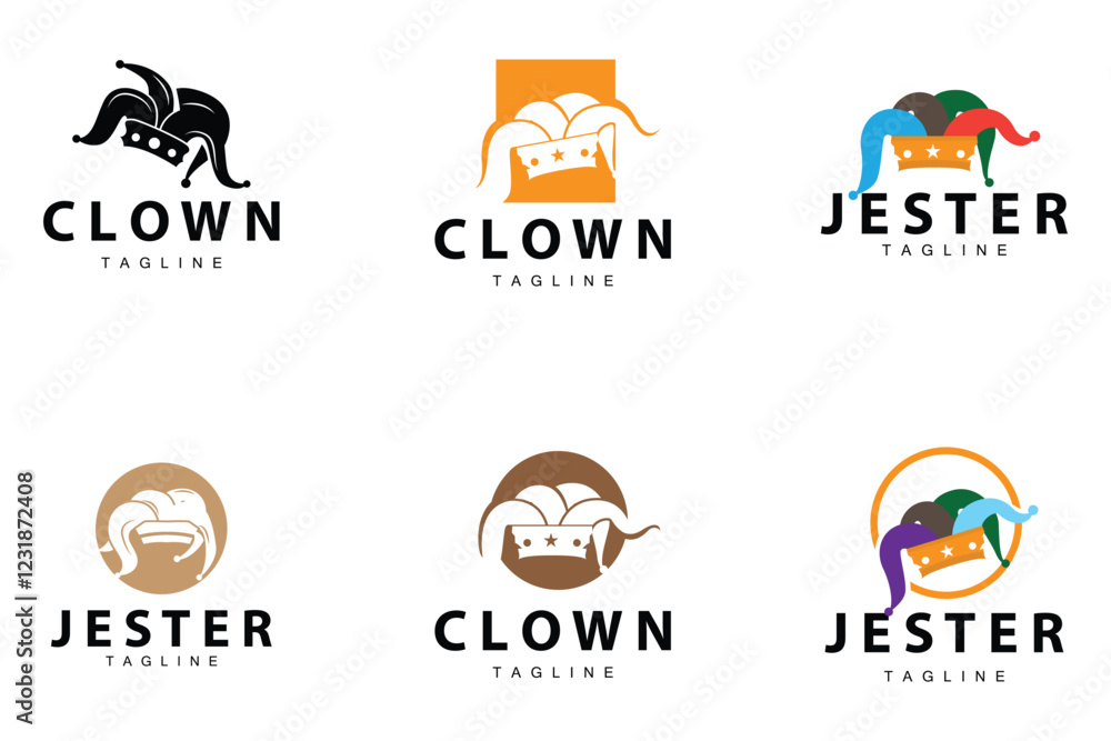 Simple colorful clown hat logo simple circus comedian equipment design template illustration Simple colorful clown hat logo simple circus comedian equipment design template illustration