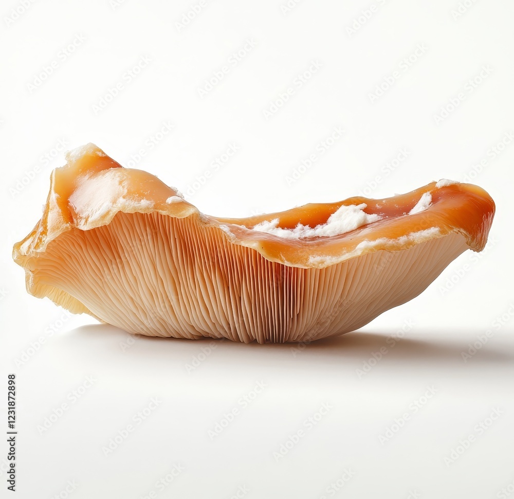 Single oyster mushroom, light brown, isolated on white. Single oyster mushroom, light brown, isolated on white.