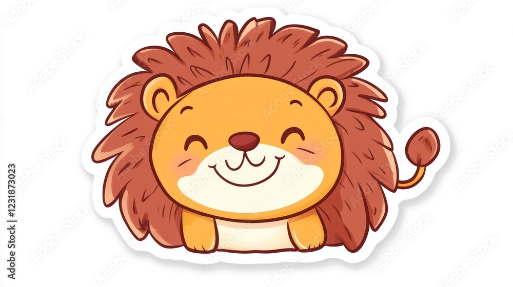 Happy cartoon lion cub, sitting, white background, child's book illustration Happy cartoon lion cub, sitting, white background, child's book illustration