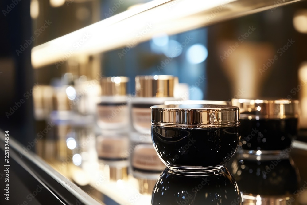 A close-up view of a glass shelf with various jars placed upon it A close-up view of a glass shelf with various jars placed upon it