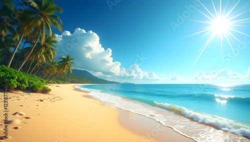 Wallpaper Mural Idyllic Tropical Beach with Palm Trees and Blue Ocean – Vacation Getaway Torontodigital.ca