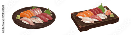 Vector Japanese cuisine of Sashimi dishes. 