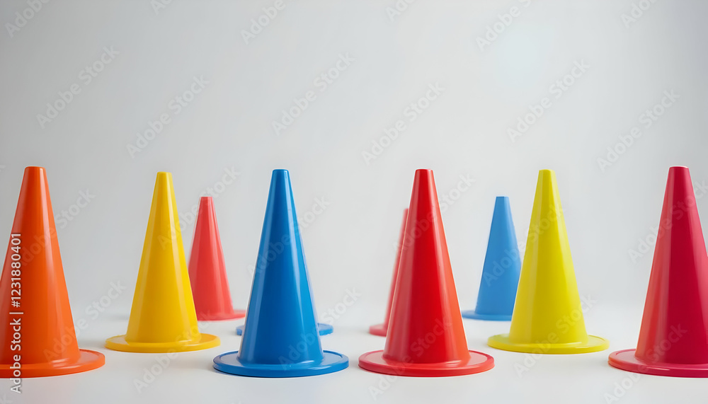 Vibrant Miniature Traffic Cones in a Row Vibrant Miniature Traffic Cones in a Row