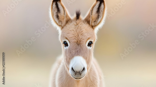 Adorable Kiang Foal Portrait, Meadow Background, Wildlife Photography photo