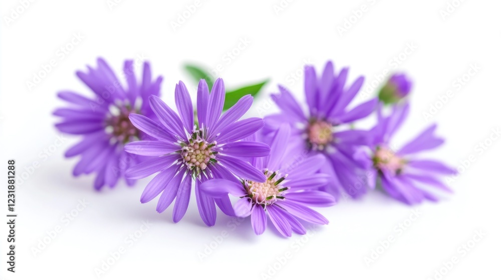 Fototapeta premium A group of purple flowers sitting on top of a white surface, ideal for decoration or illustration