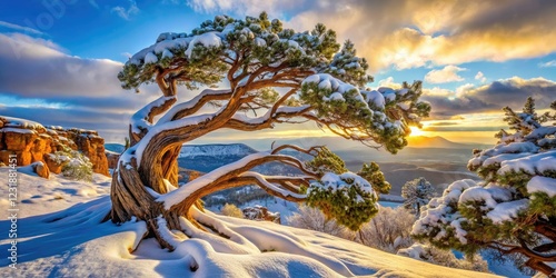 Wallpaper Mural Twisted juniper branches, frosted and snow-laden, create a unique winter landscape. Torontodigital.ca