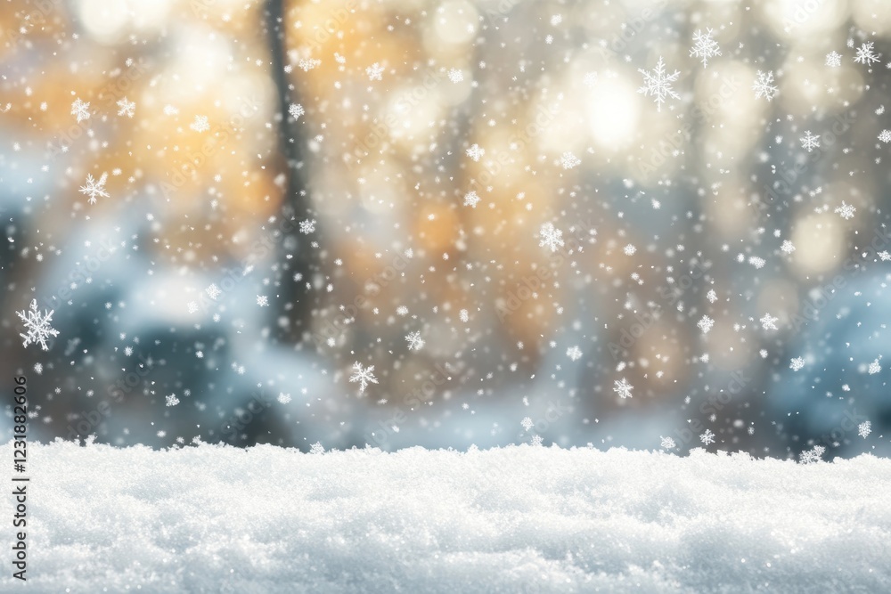 Soft Snowfall on a Winter Day with Blurred Background and Sparkling Snowflakes in the Air