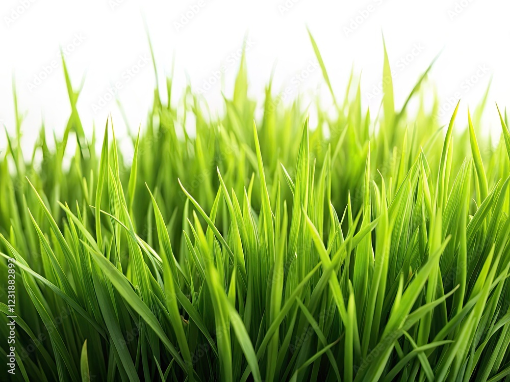 Vibrant green grass blades, macro detail, isolated on white. Nature's texture, perfect stock photo. Vibrant green grass blades, macro detail, isolated on white. Nature's texture, perfect stock photo.