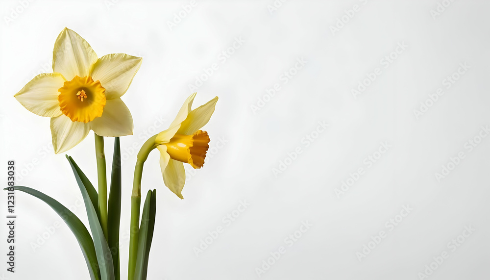 Elegant Pair of Daffodils on White Background Elegant Pair of Daffodils on White Background