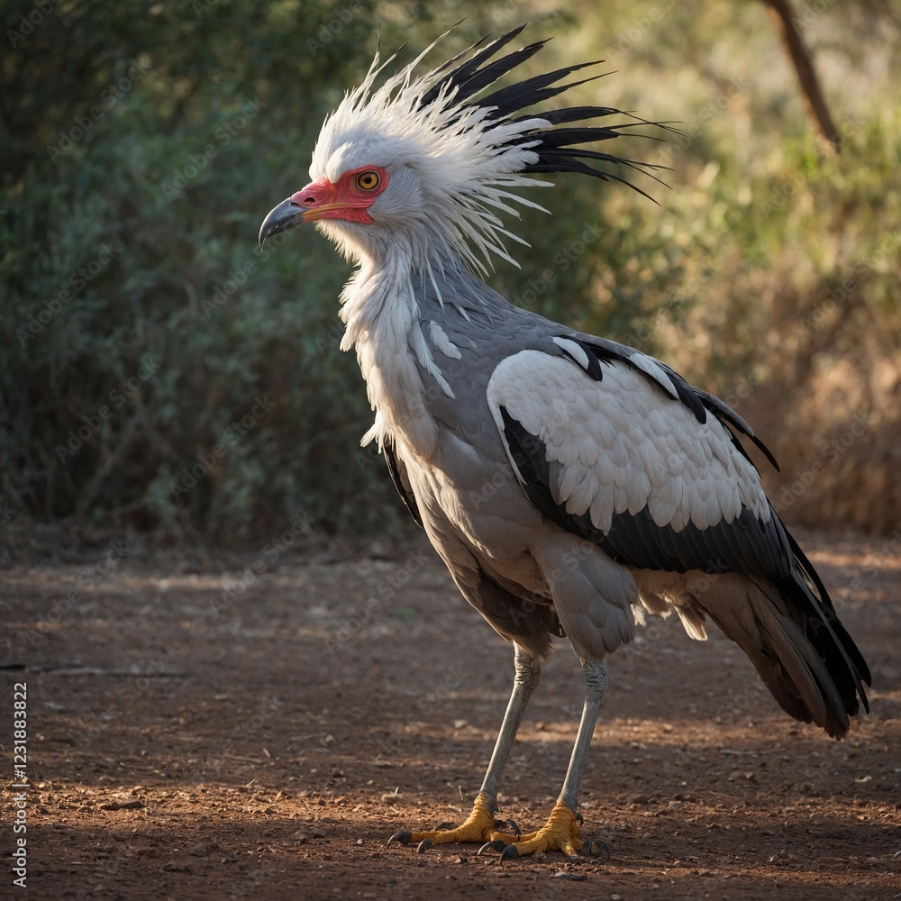 Fototapeta premium A secretary bird standing tall with long legs and elegant plumes.