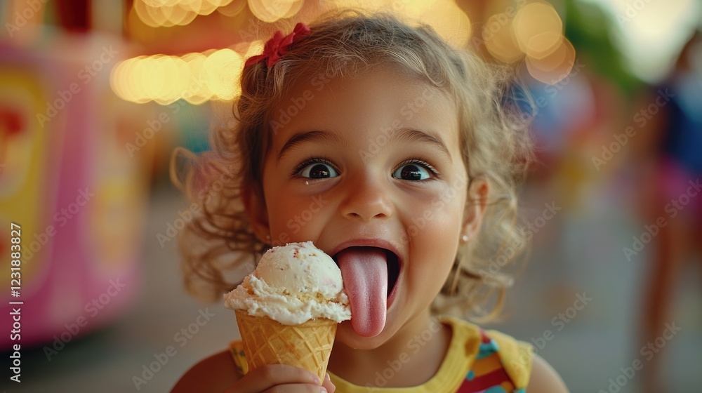 A young girl enjoying a sweet treat on a hot day A young girl enjoying a sweet treat on a hot day