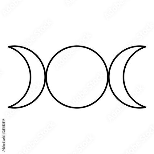 Simbol triple goddess religious sign moon phases wiccan contour outline line icon black color vector illustration image thin flat style