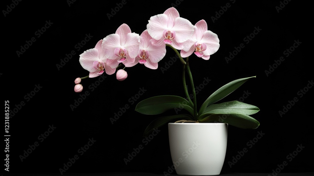 Naklejka premium A single pink flower sits in a white vase on a table