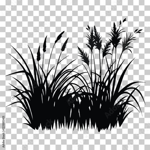 Illustration vector of grass silhouette border, meadow springtime, Turf environment decoration element, Prairie black monochrome Background, isolated on transparent background,