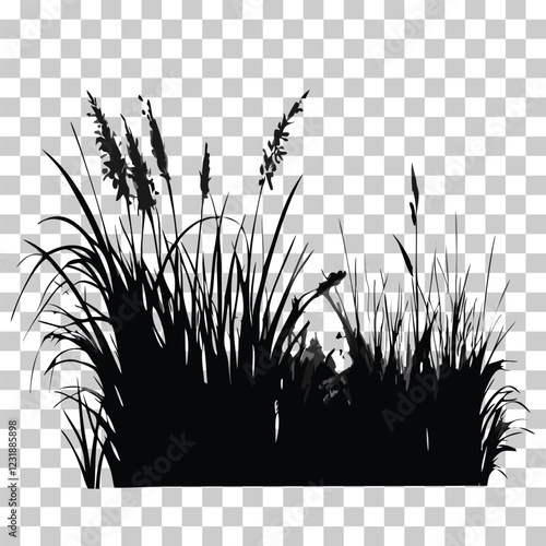 Illustration vector of grass silhouette border, meadow springtime, Turf environment decoration element, Prairie black monochrome Background, isolated on transparent background,