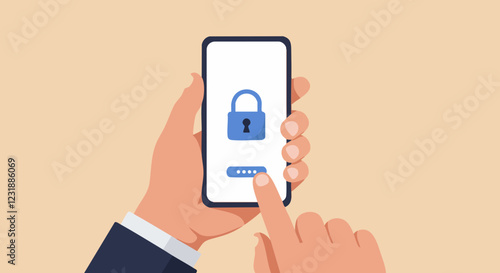 Illustration of a hand holding a smartphone with a lock icon, indicating strong mobile security and data protection.