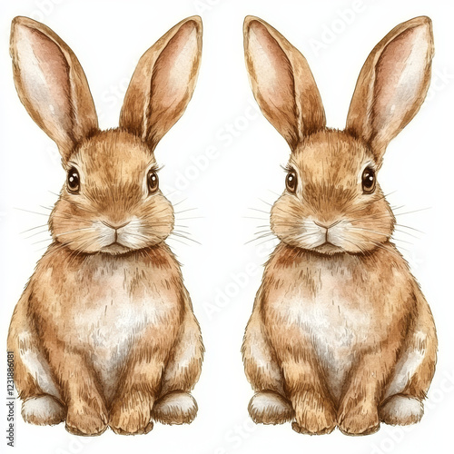 Pair of adorable brown bunnies sitting. photo