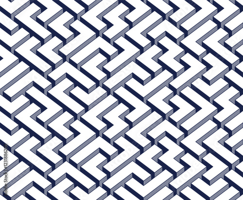 Labyrinth seamless background, 3D geometric endless pattern of logic maze, isometric vector dimensional cubical background.