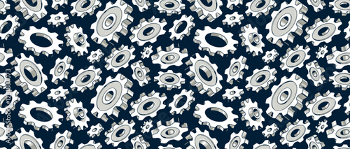 Gears seamless background, vector cogs and cogwheels mechanical repeat wallpaper, repair and maintenance theme tiling pattern, elements easy to use separately.