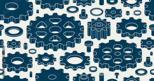 Gears seamless background, vector cogs and cogwheels mechanical repeat wallpaper, repair and maintenance theme tiling pattern, elements easy to use separately.
