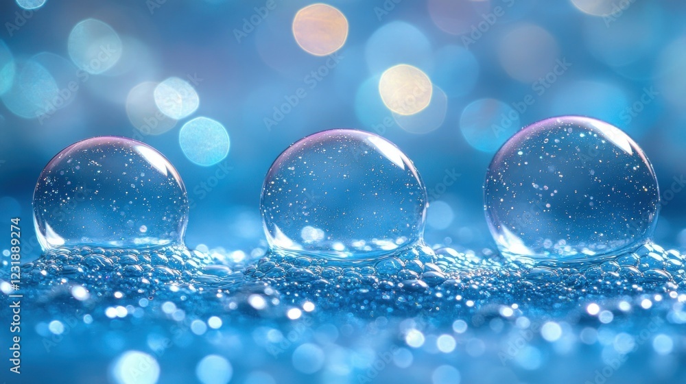 Sparkling bubbles on blue, bokeh background Sparkling bubbles on blue, bokeh background