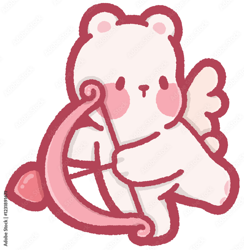 Naklejka premium cute polar bear cupid with wings holding bow and arrow for valentine designs