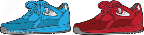 Stylish Red and Blue Platform Sneakers Illustration
