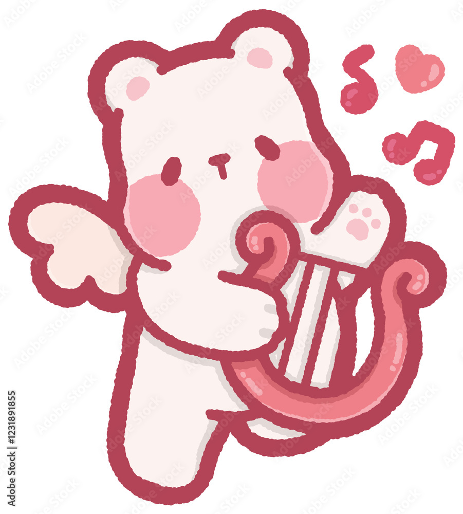 Obraz premium cute polar bear cupid with wings holding lyre for valentine designs