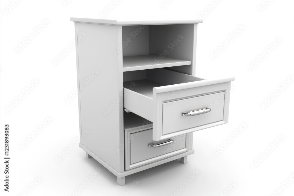 A small white cabinet with a drawer underneath, ideal for storing small items A small white cabinet with a drawer underneath, ideal for storing small items