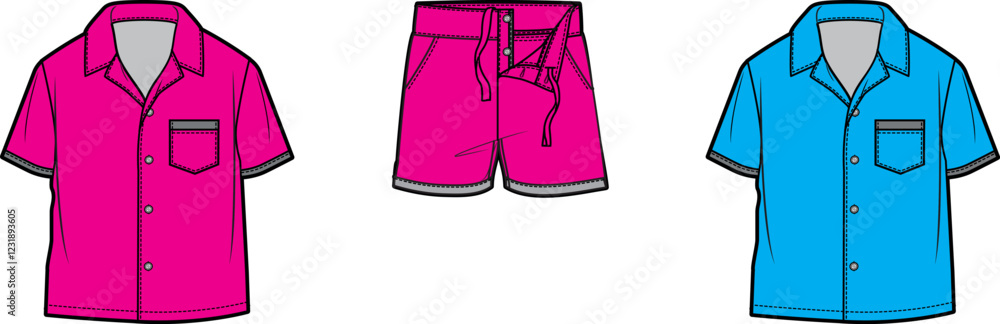 Summer Fashion- Men's Pink and Blue Shirt and Shorts Design Template Summer Fashion- Men's Pink and Blue Shirt and Shorts Design Template