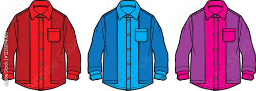 Kids Long Sleeve Button Down Shirts Fashion Flat Sketches