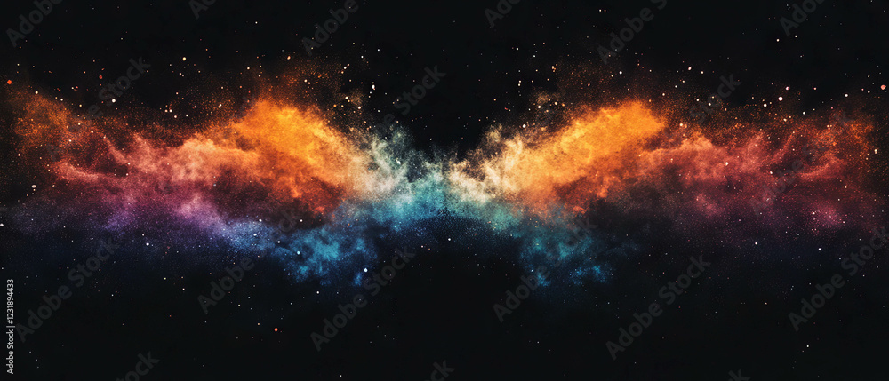 Fototapeta premium Light reflecting on watercolor surfaces creates a shimmering effect against a dark backdrop