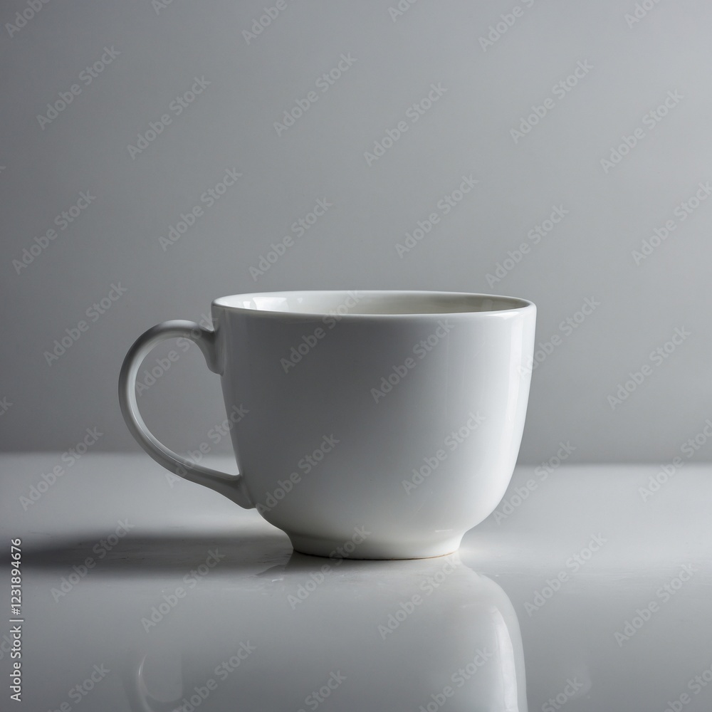 A pure white porcelain teacup with a faint reflection. A pure white porcelain teacup with a faint reflection.
