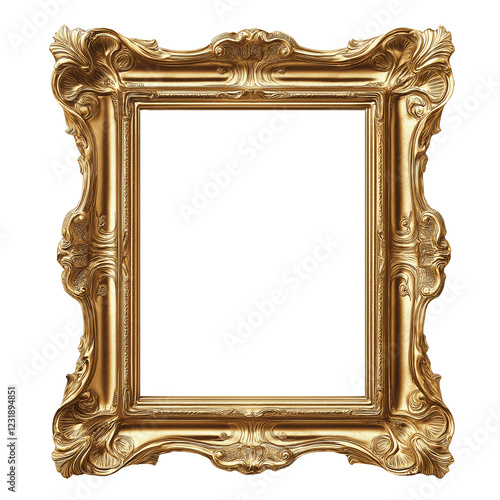 Light Gold Empty Picture Frame on Transparent Background, Ultra HD