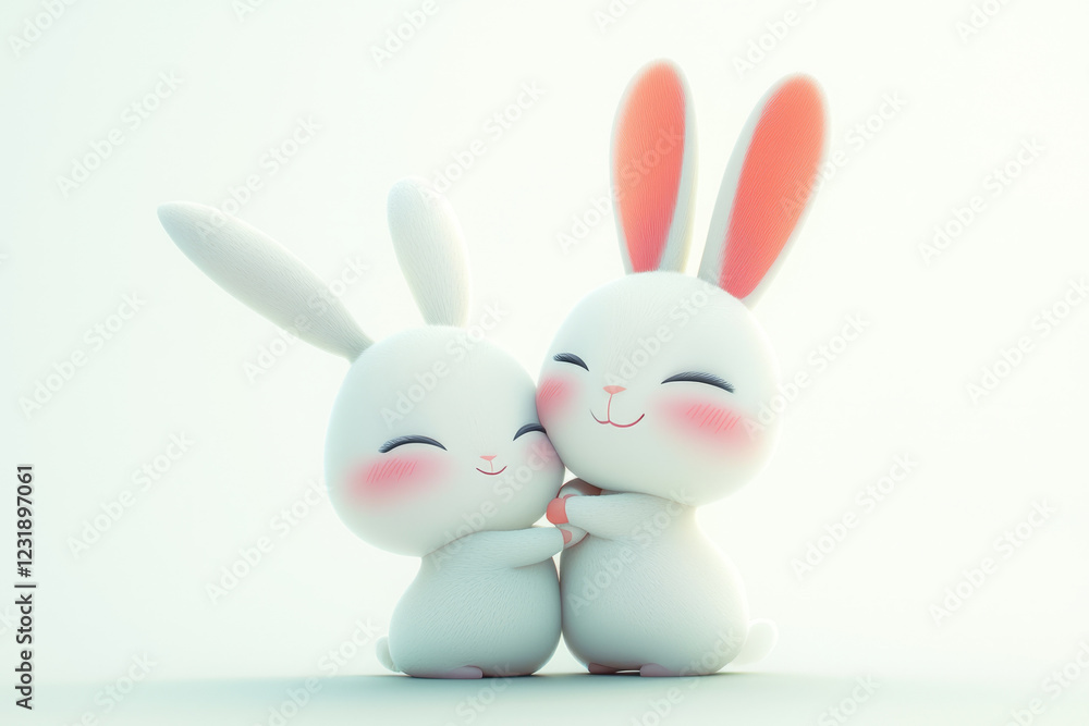 Fototapeta premium Two adorable bunnies embracing, cute and cuddly.
