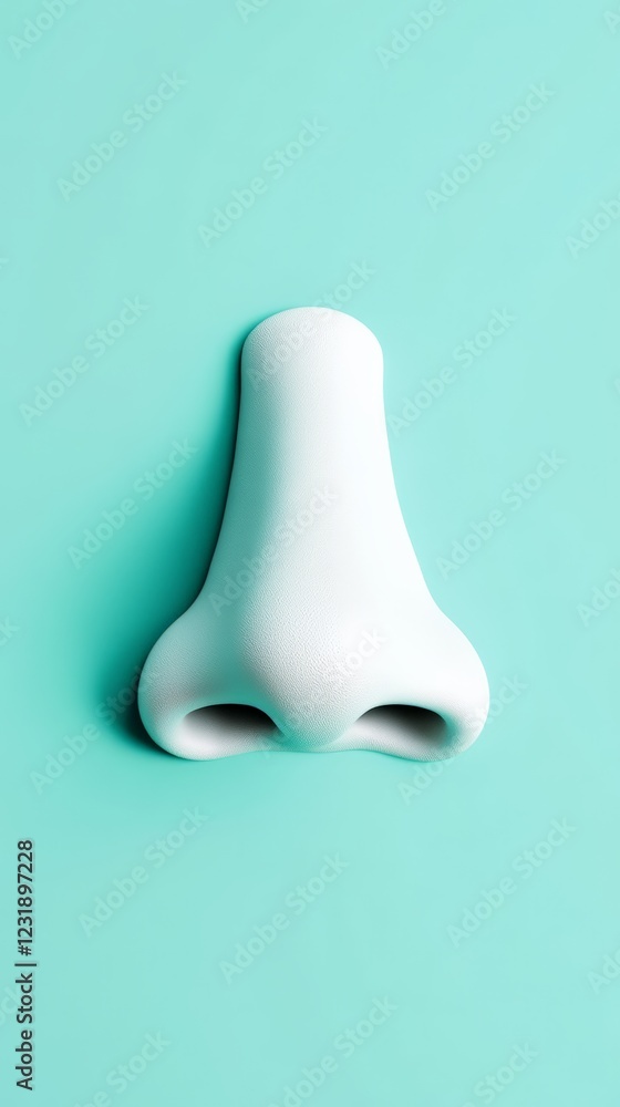 White nose sculpture set against a turquoise background, representing rhinoplasty and the pursuit of beauty while highlighting the significance of breathing and smell White nose sculpture set against a turquoise background, representing rhinoplasty and the pursuit of beauty while highlighting the significance of breathing and smell
