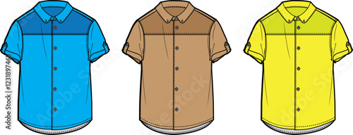 Kids Short Sleeve Button Down Shirts Fashion Flat Sketches