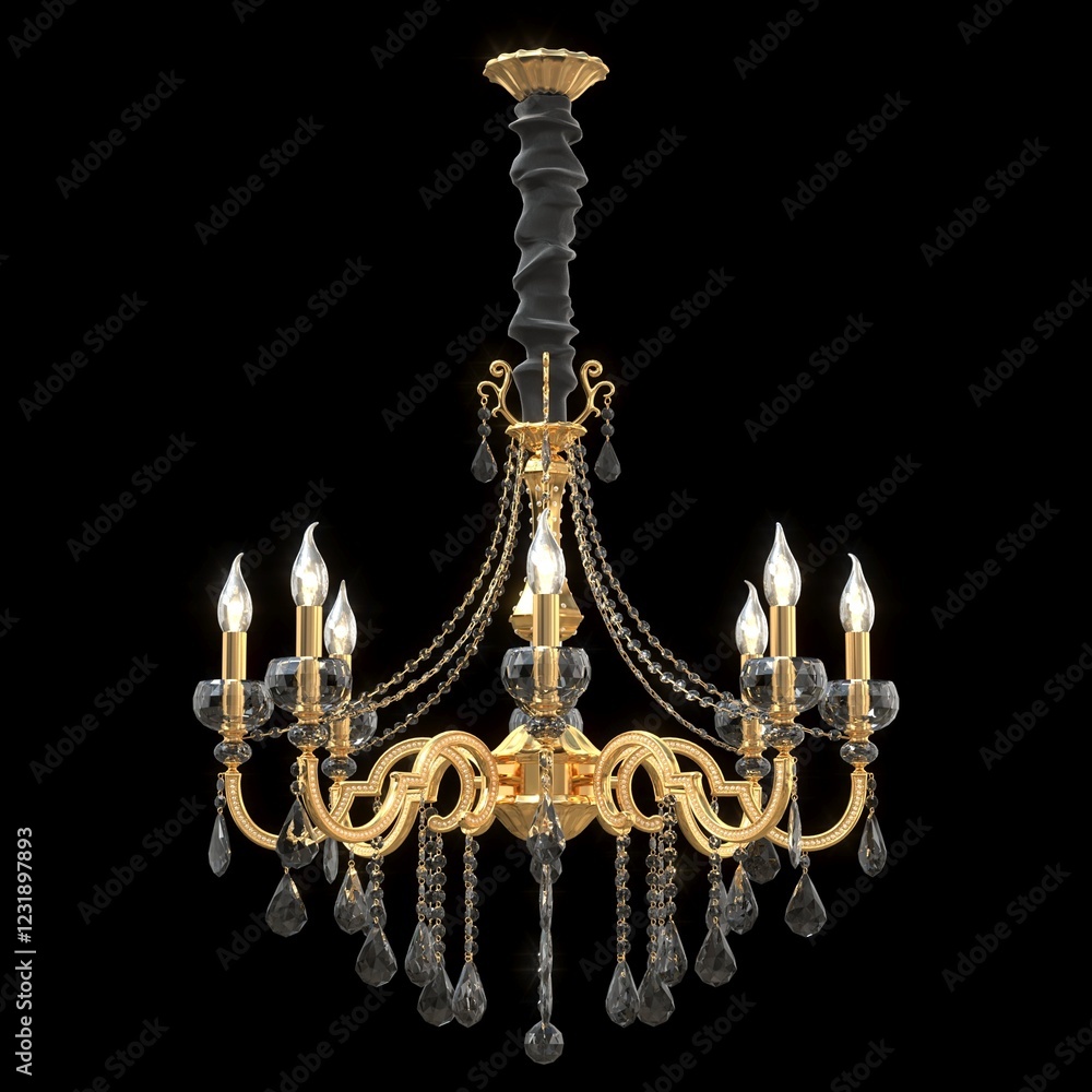 Fototapeta premium Round Chandelier - Elegant Lighting Fixture Against Black Background