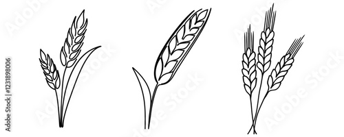 Continuous one line drawing of an ear of wheat. Linear style. Logo