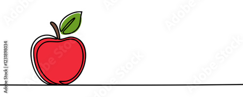 Apple continuous line drawing, minimalistic linear illustration made of one line