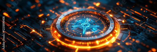 Wallpaper Mural Futuristic compass embedded in glowing circuitry. Torontodigital.ca