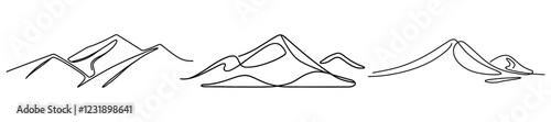 Mountains, hills continuous one line icon drawing on white background.