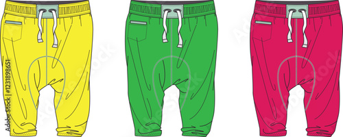 Kids Harem Pants Design Template Yellow Green Red