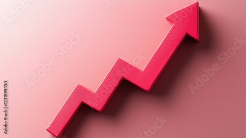 A red arrow pointing upwards on a pink background. The arrow is made of a material that looks like it's made of wood