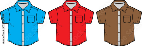 Kids Short Sleeve Button Down Shirt Fashion Design Template