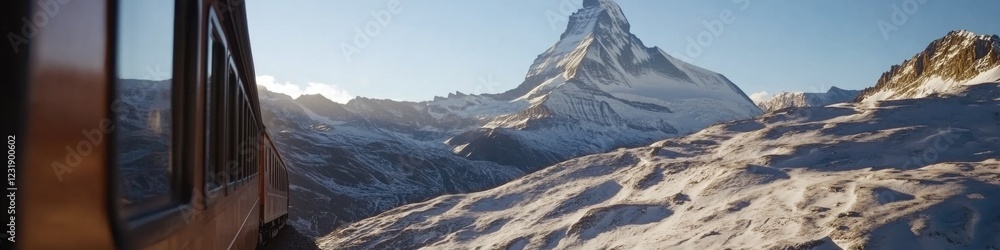 A scenic mountain view seen through a train window A scenic mountain view seen through a train window