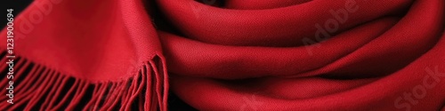 Close-up shot of a red scarf with fringes, great for fashion or textile design use