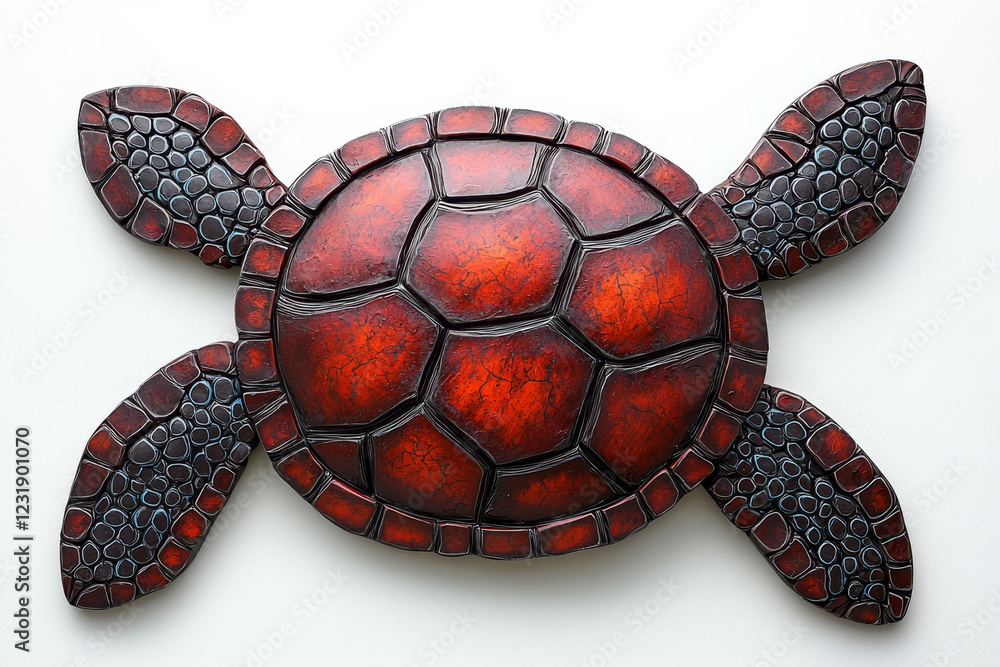 Fototapeta premium Intricate red and black sea turtle sculpture.